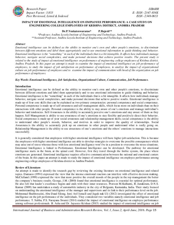 (PDF) Impact of Emotional Intelligence on employee performance : A case ...