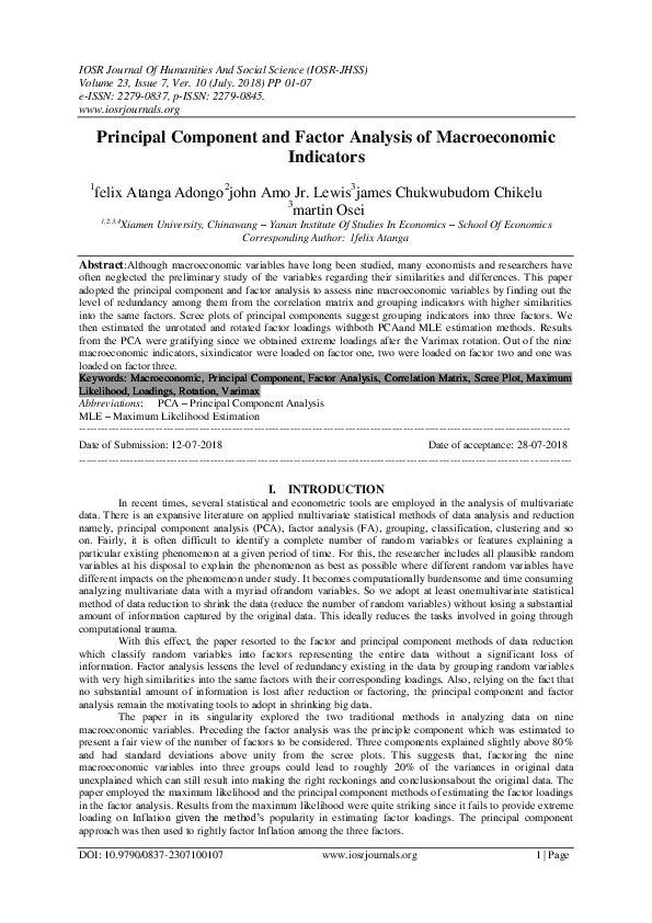 (PDF) Principal Component and Factor Analysis of Macroeconomic Indicators