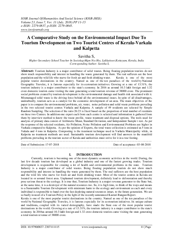(PDF) A Comparative Study on the Environmental Impact Due To Tourism ...