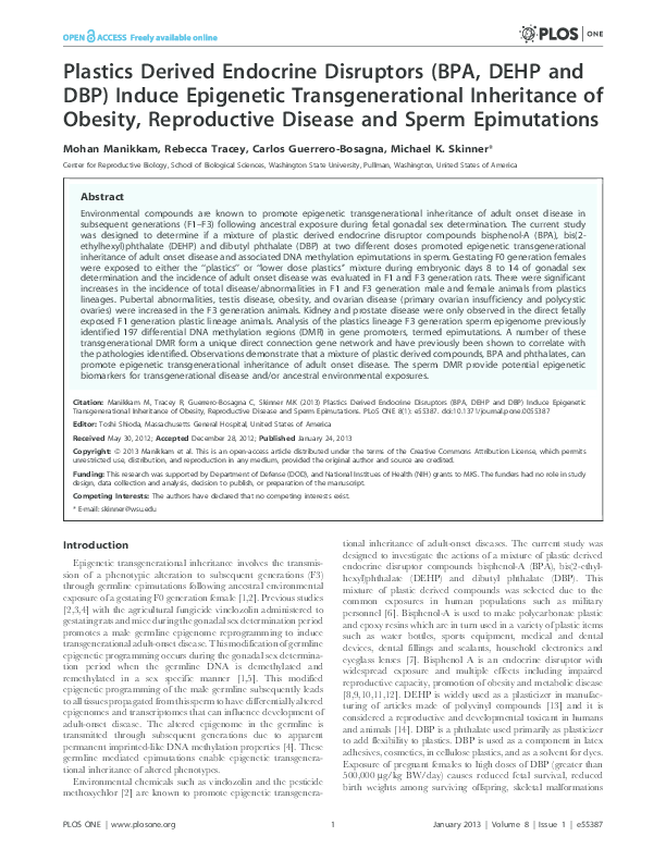 (PDF) Plastics Derived Endocrine Disruptors (BPA, DEHP and DBP) Induce