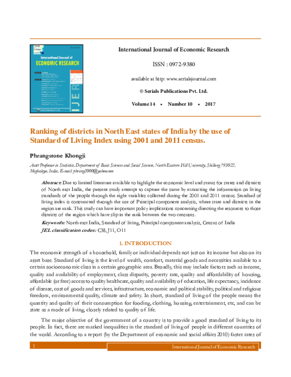 (PDF) Ranking of districts in North East states of India by the use of