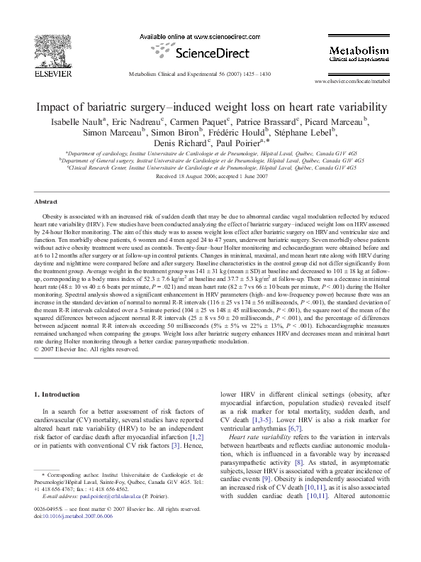 (PDF) Impact of bariatric surgery–induced weight loss on heart rate ...