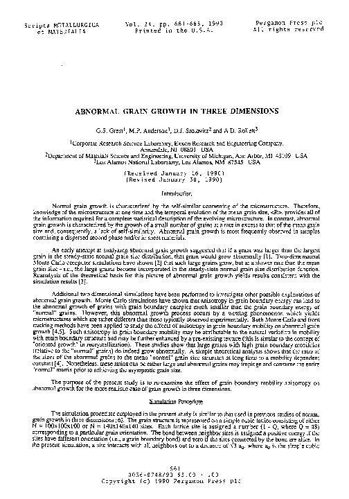 ABNORMAL GRAIN GROWTH IN THREE DIMENSIONS