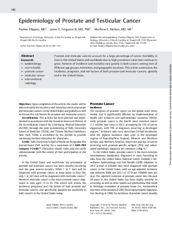 (PDF) Epidemiology of Prostate and Testicular Cancer Claudiu Popescu