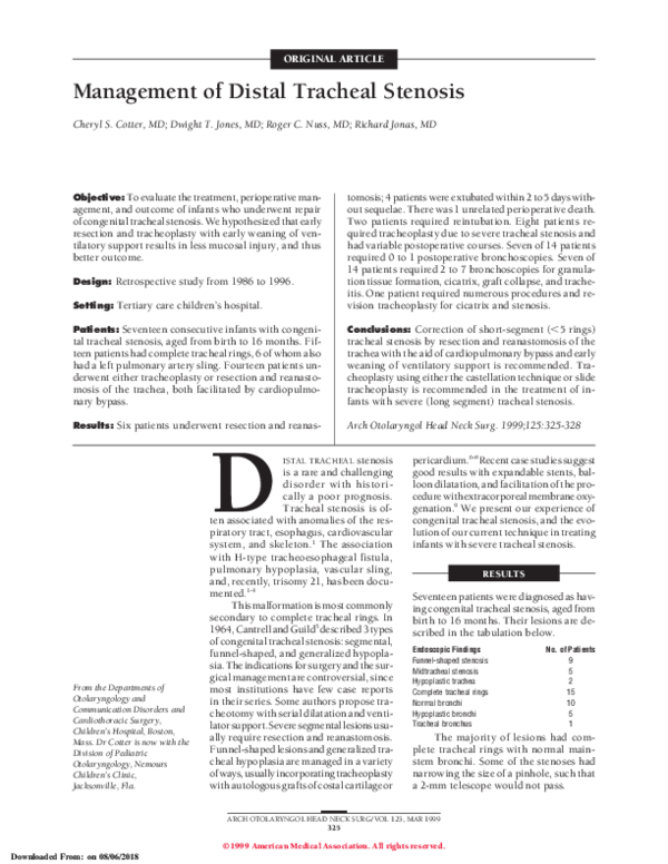 (PDF) Management of Distal Tracheal Stenosis Dwight Jones Academia.edu