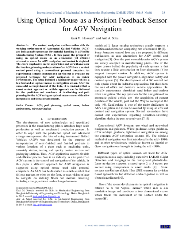 (PDF) Using Optical Mouse as a Position Feedback Sensor for AGV Navigation