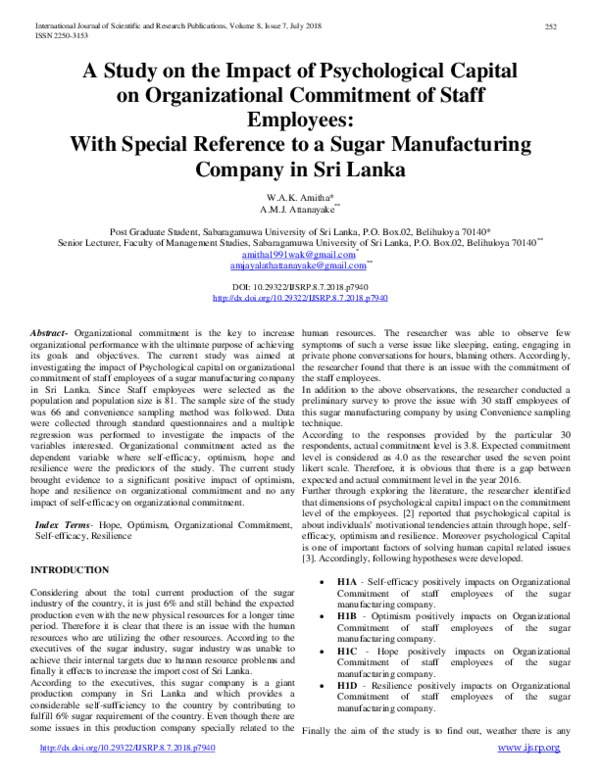 (PDF) A Study on the Impact of Psychological Capital on Organizational ...