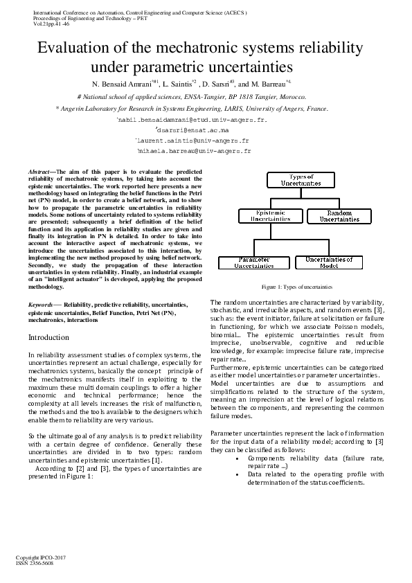 (PDF) Evaluation of the mechatronic systems reliability under ...