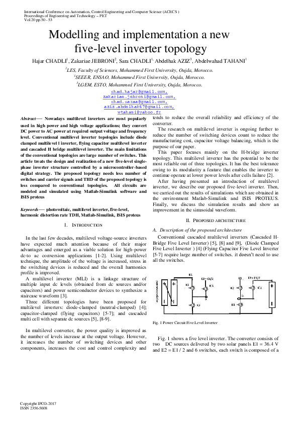 (PDF) Modelling and implementation a new five-level inverter topology ...