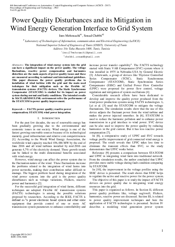 (PDF) Power Quality Disturbances and its Mitigation in Wind Energy