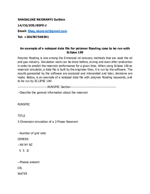  PDF Example Of Polymer Flooding Data File For Eclipse 100 Shagaluke Nkoranyi Academia edu
