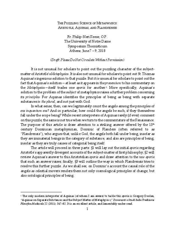 (PDF) The Puzzling Science of Metaphysics Aristotle, Aquinas, and