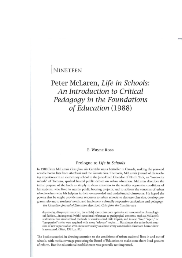 (PDF) Review of Life in Schools by Peter McLaren