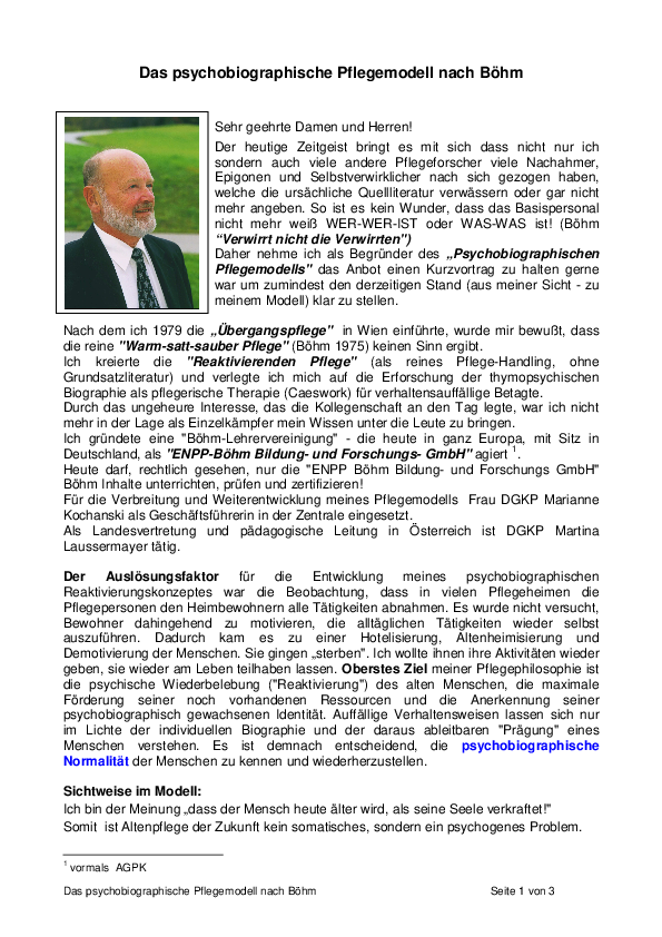 (PDF) Das psychobiographische Pflegemodell nach Böhm Das