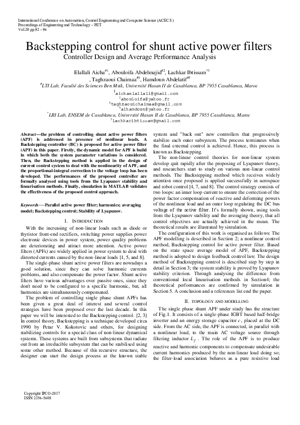 (PDF) Backstepping control for shunt active power filters Controller ...