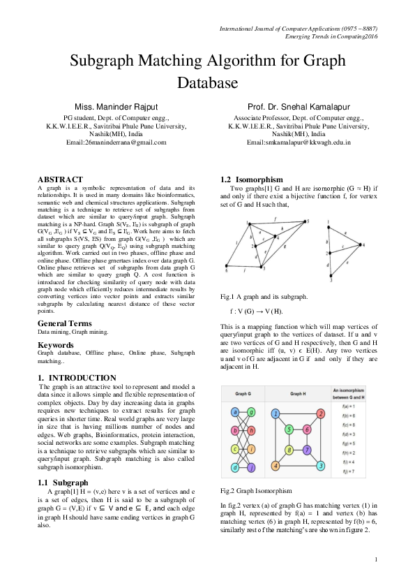 (PDF) Subgraph Matching Algorithm for Graph Database