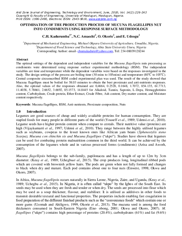(PDF) OPTIMISATION OF THE PRODUCTION PROCESS OF MUCUNA FLAGELLIPES NUT ...