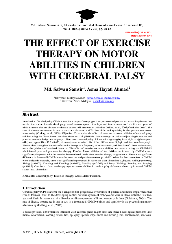 (PDF) THE EFFECT OF EXERCISE THERAPY ON MOTOR ABILITIES IN CHILDREN ...