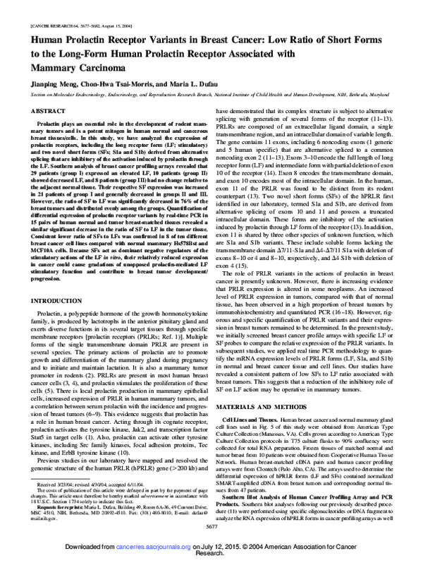 (PDF) Human Prolactin Receptor Variants in Breast Cancer: Low Ratio of ...