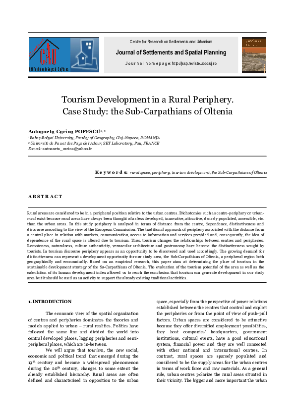 (PDF) Tourism Development in a Rural Periphery. Case Study: the Sub ...