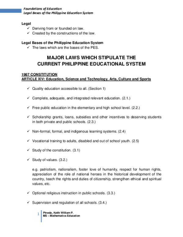 Pdf Major Laws Which Stipulate The Current Philippine Educational