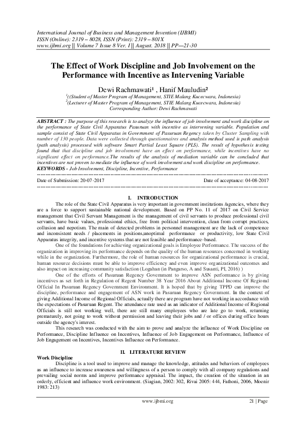 (PDF) The Effect of Work Discipline and Job Involvement on the ...