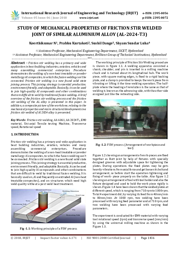 (PDF) IRJET-STUDY OF MECHANICAL PROPERTIES OF FRICTION STIR WELDED ...