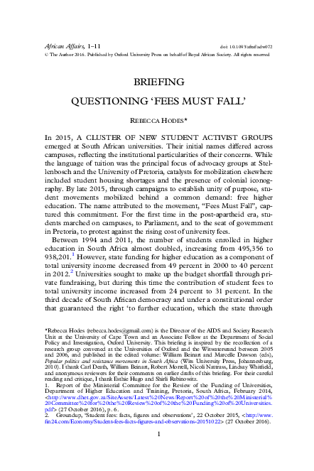 Letter to the press about fees must fall picture