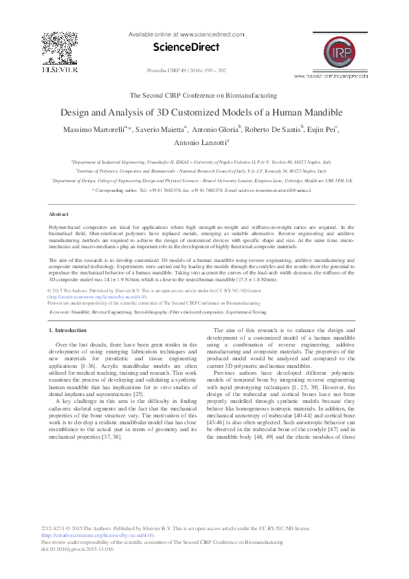 (PDF) ScienceDirect Design and Analysis of 3D Customized Models of a ...