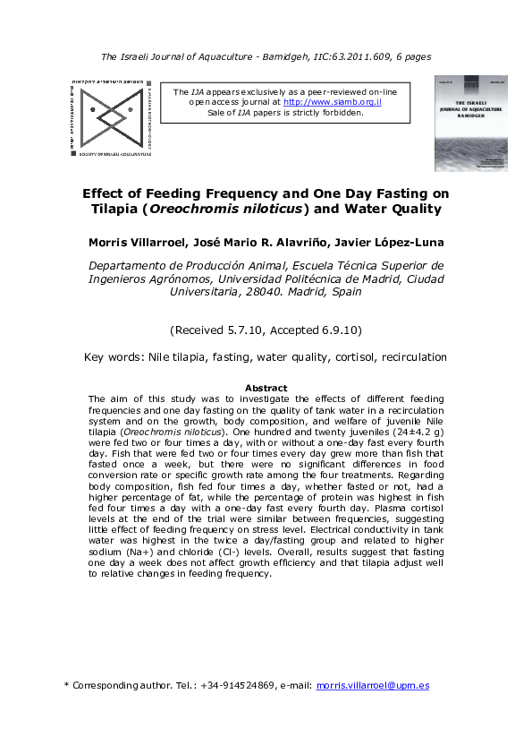 (PDF) Effect of Feeding Frequency and One Day Fasting on Tilapia ...