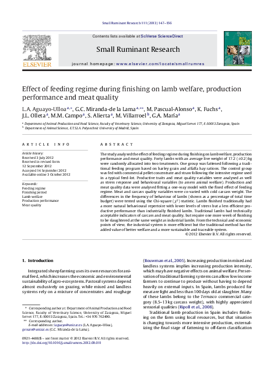 (PDF) Effect of feeding regime during finishing on lamb welfare ...