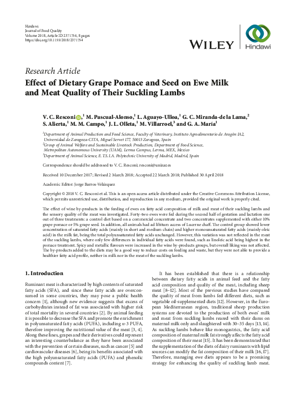 (PDF) Effect of Dietary Grape Pomace and Seed on Ewe Milk and Meat ...