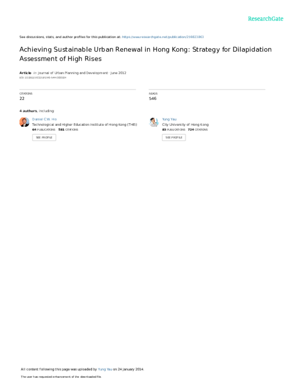 (PDF) Achieving Sustainable Urban Renewal in Hong Kong: Strategy for ...