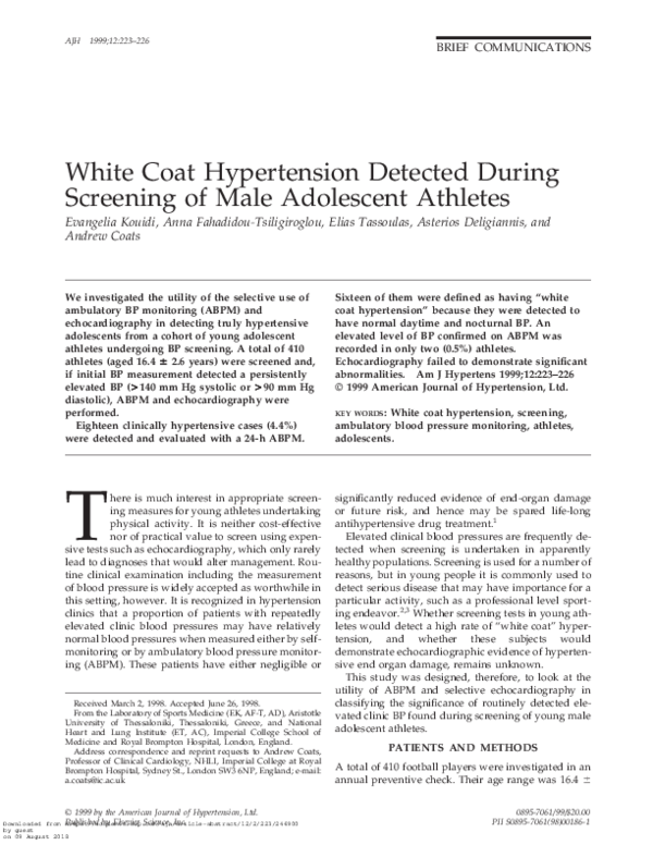 (PDF) White Coat Hypertension Detected During Screening of Male