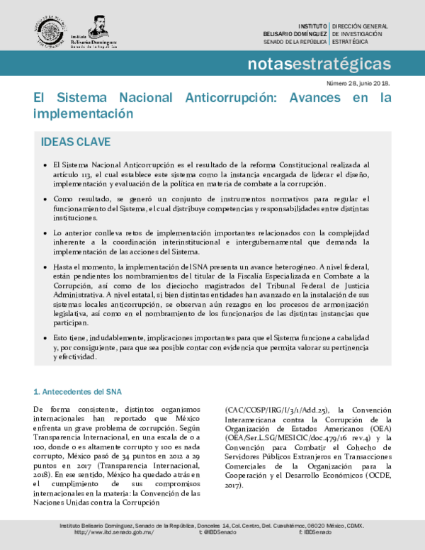 (PDF) El Sistema Nacional Anticorrupción: Avances en la implementación