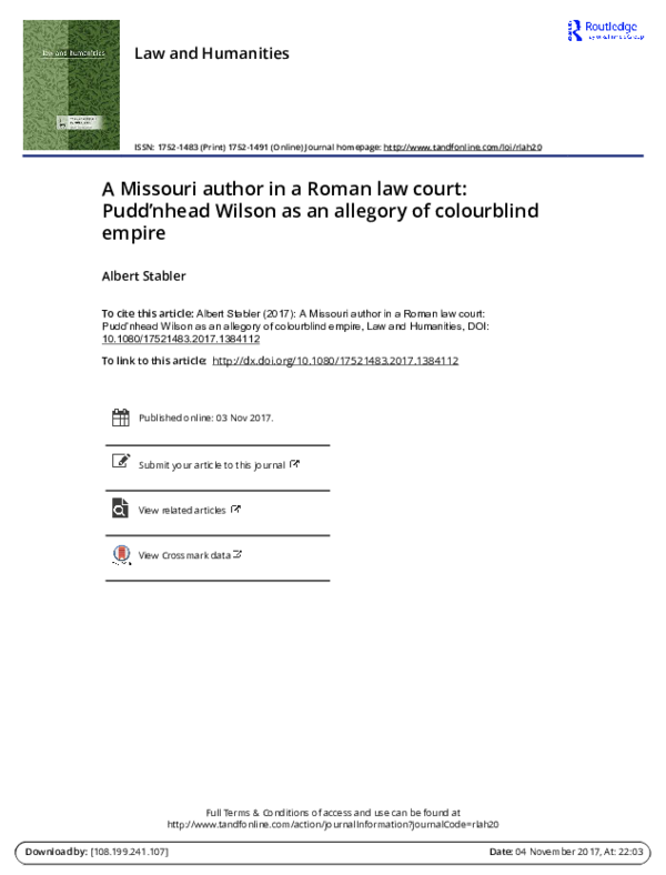 (PDF) A Missouri author in a Roman law court Pudd'nhead Wilson as an