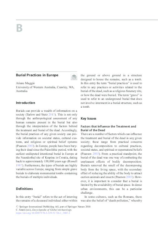 Burial Practices in Europe. In: Smith C. (eds) 2018 Encyclopedia of Global Archaeology. Springer, Cham