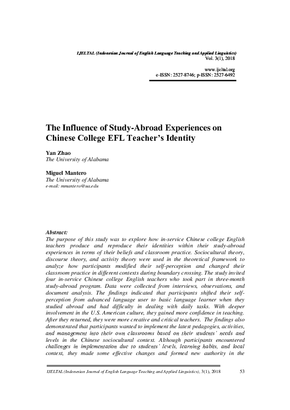 (PDF) The Influence of Study-Abroad Experiences on Chinese College EFL ...