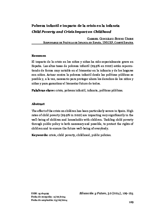 (PDF) Pobreza infantil e impacto de la crisis en la infancia Child ...