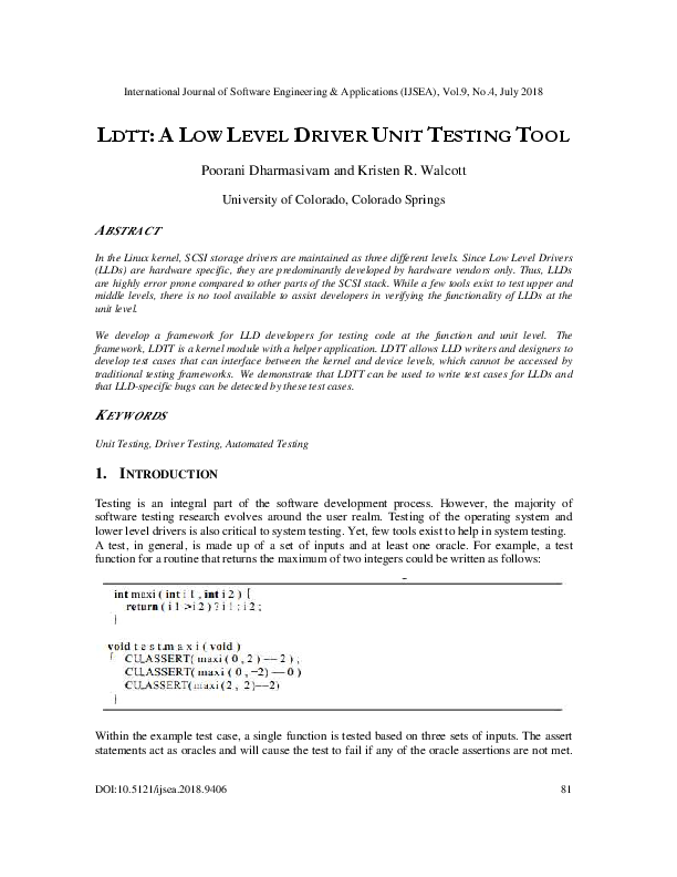 (PDF) LDTT: A LOW LEVEL DRIVER UNIT TESTING TOOL