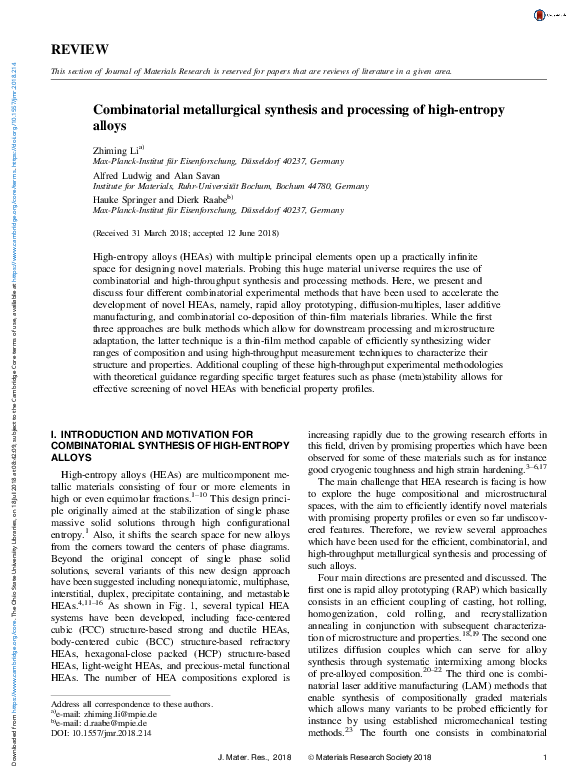 (PDF) Combinatorial metallurgical synthesis and processing of high ...