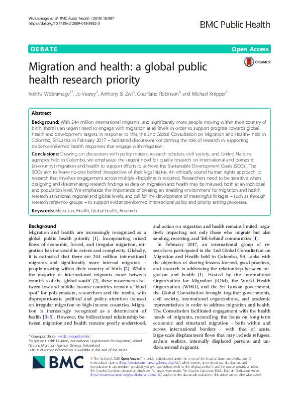 (PDF) Migration and health: a global public health research priority