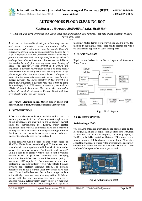 (PDF) IRJETAUTONOMOUS FLOOR CLEANING BOT IRJET Journal Academia.edu