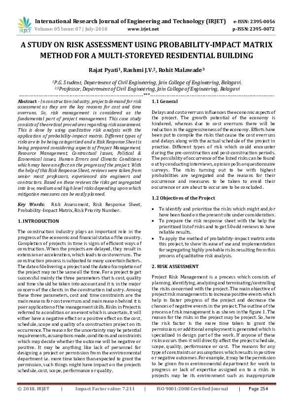 (PDF) IRJET- A STUDY ON RISK ASSESSMENT USING PROBABILITY-IMPACT MATRIX ...