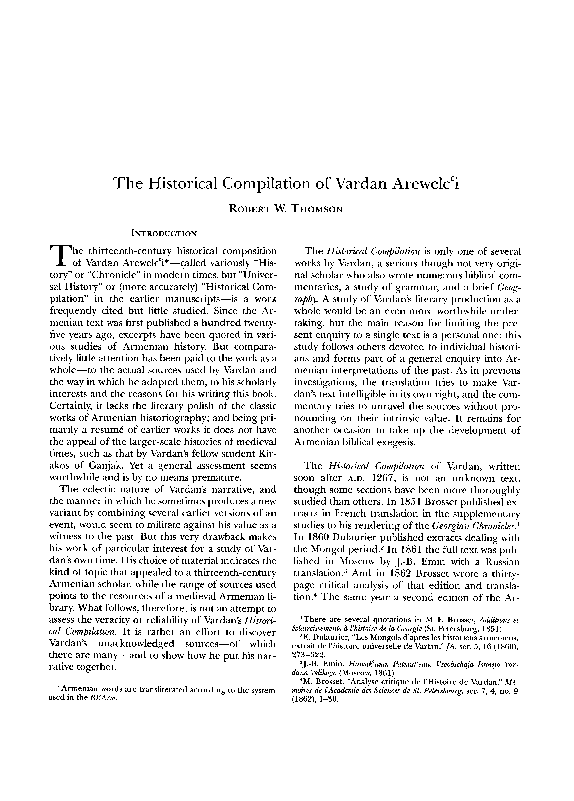 (PDF) The Historical Compilation of Vardan Arewelcci