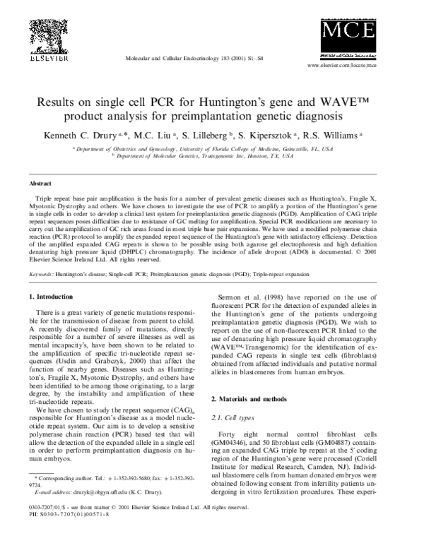 (PDF) Results on single cell PCR for Huntington's gene and WAVE ...