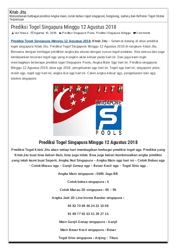 Prediksi Angka Main Singapura Hari Ini Berbagai Permainan