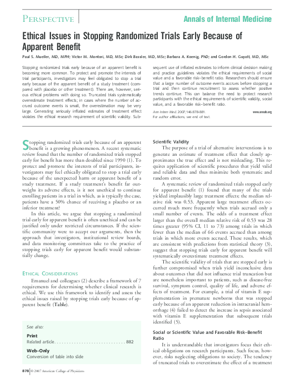(PDF) Ethical Issues in Stopping Randomized Trials Early Because of ...