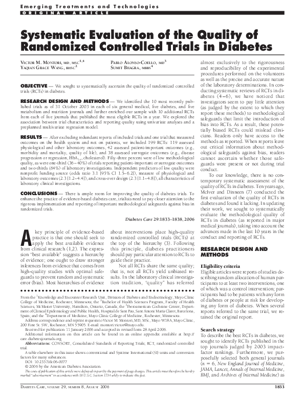 (PDF) Systematic Evaluation of the Quality of Randomized Controlled ...