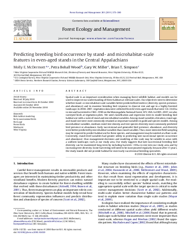 (PDF) Predicting breeding bird occurrence by stand- and microhabitat ...